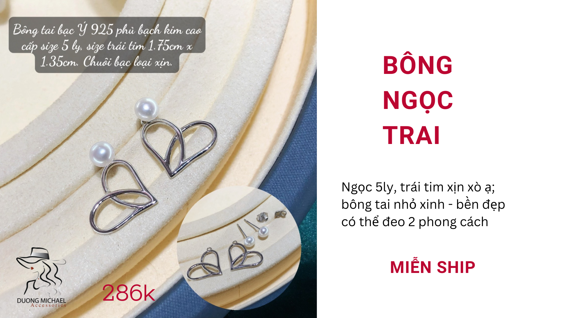 Bông tai ngọc trai, khung trái tim