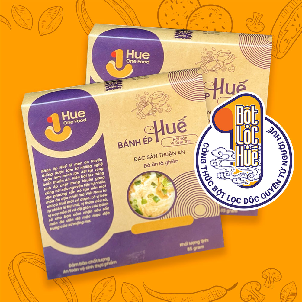 Bánh ép Huế HUE ONE FOOD vị tôm thịt hải sản size lớn chính hãng hộp 85g