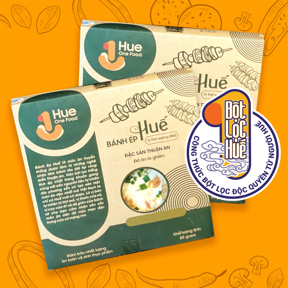 Bánh ép Huế HUE ONE FOOD vị thịt nướng BBQ truyền thống cỡ lớn hộp 85g
