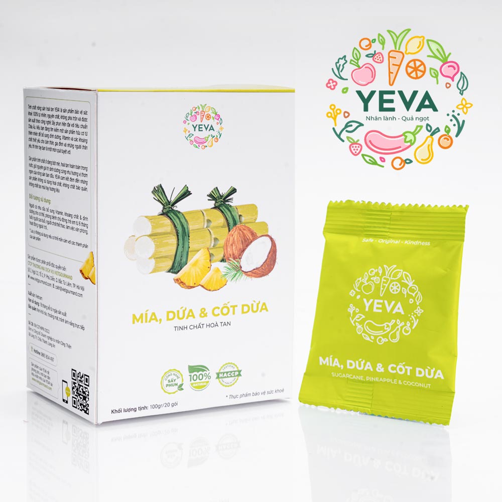 [Date xa] Tinh chất hòa tan - Mía, Dứa & Cốt Dừa YEVA hộp 20 gói