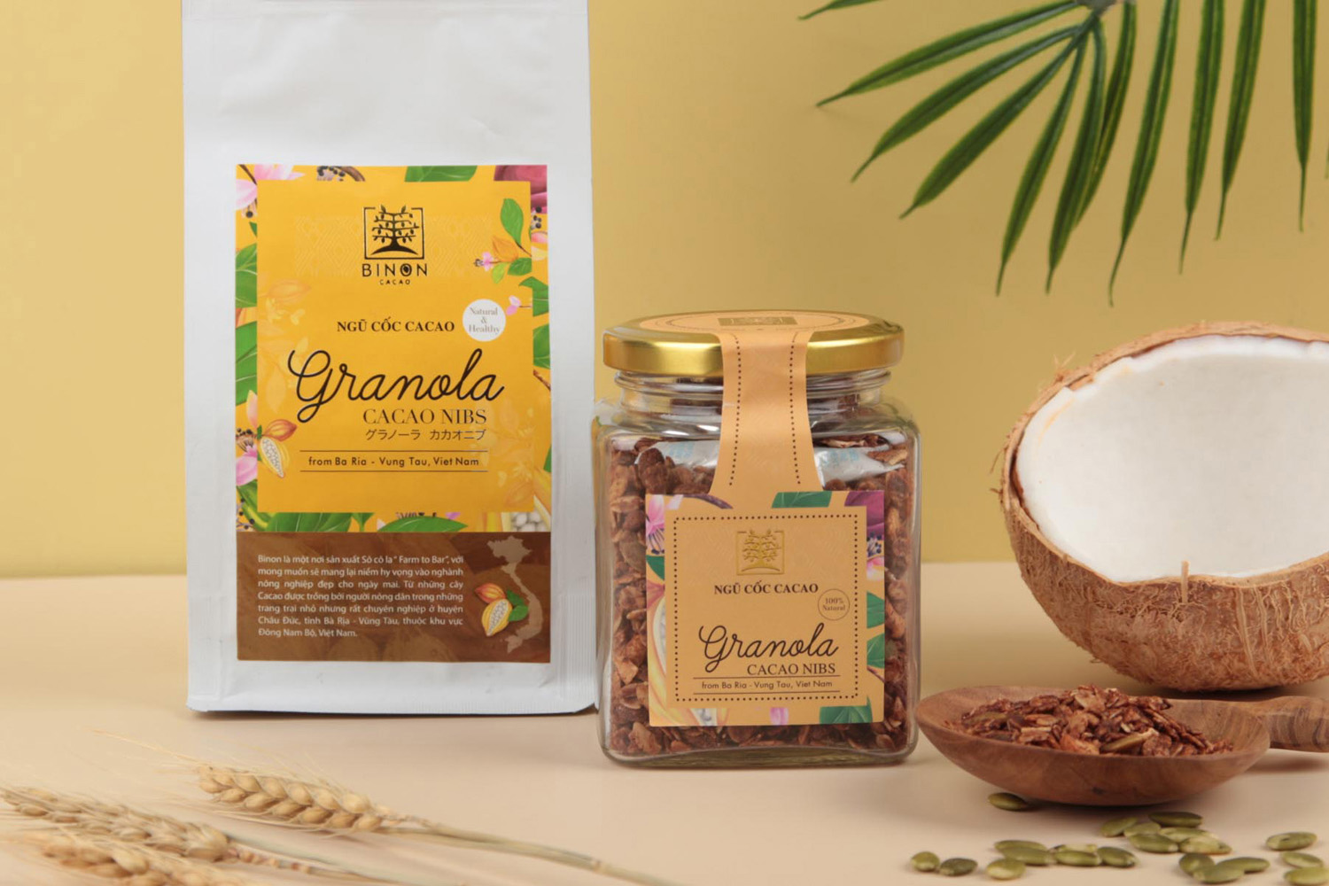 NGŨ CỐC CACAO GRANOLA BINON túi 200gr và hủ 250gr.