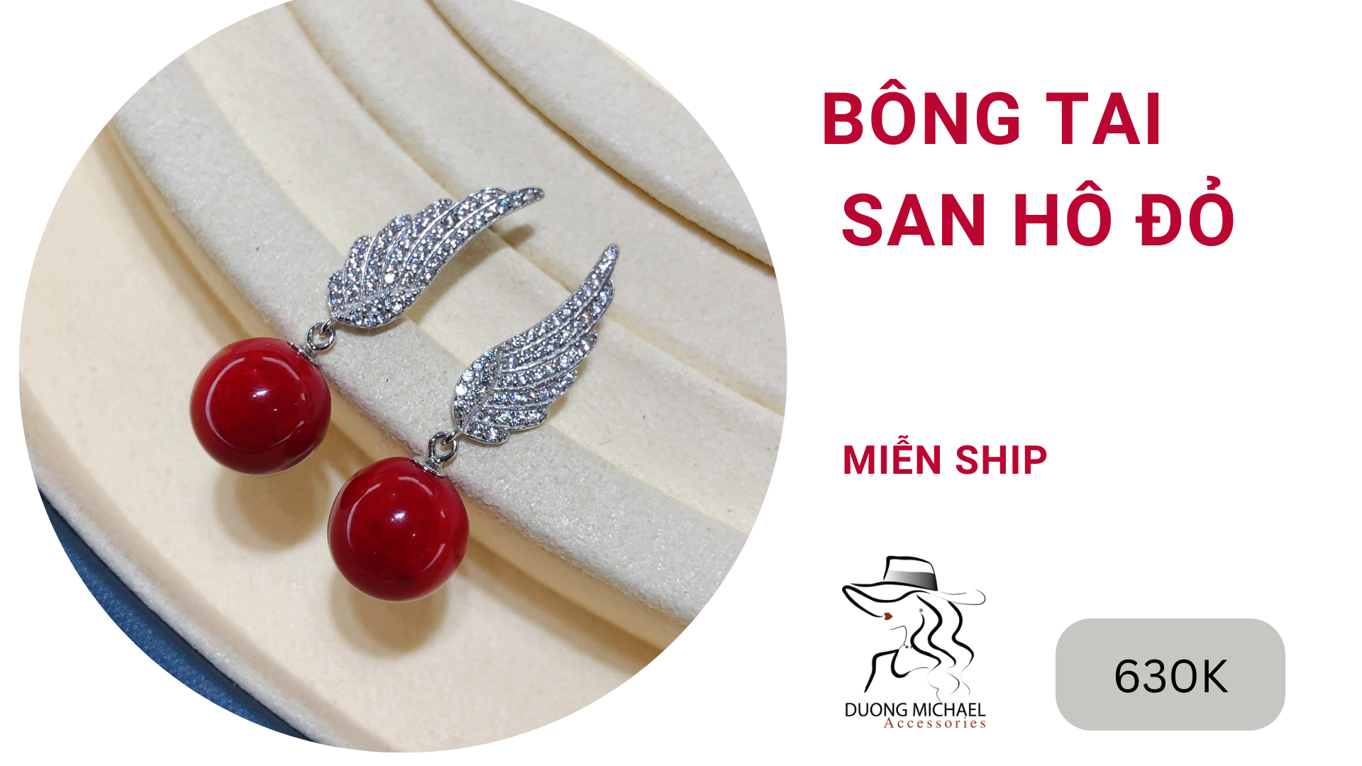 Bông tai san hô đỏ tự nhiên