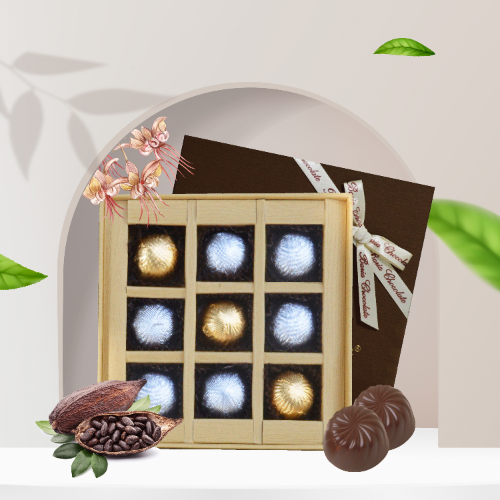 Hộp sô cô la 9 viên nhân hạt mắc ca